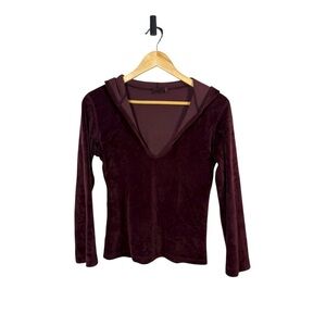 Vintage Y2K Omgirl Velvet Hooded Long Sleeve Top Burgundy Size Small